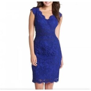 Tadashi Shoji Cobalt Blue Lace Cocktail Sheath Dress, size 2P